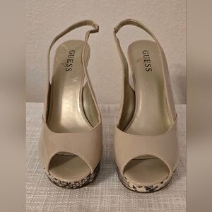 #03 Guess Women's Beige Peep-Toe Slingback Heels